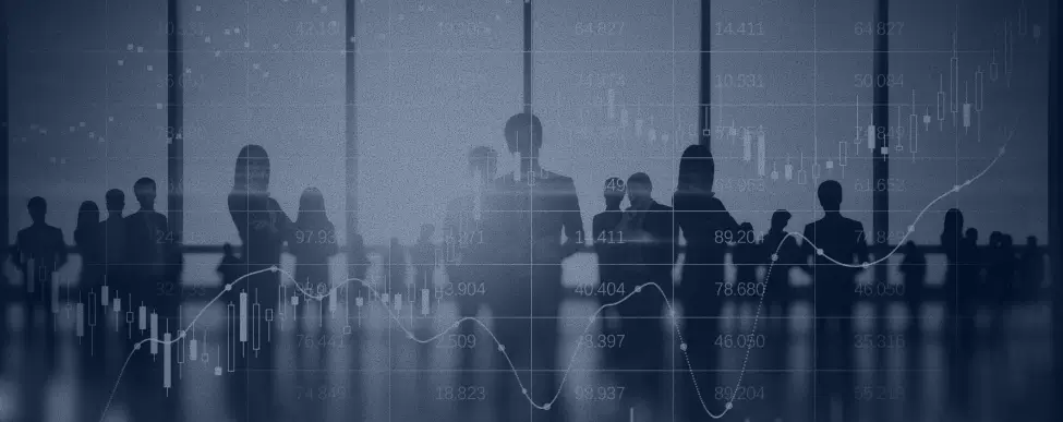 photo of graph in front of a group of shadows of people