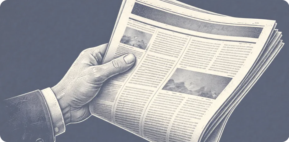 Abstract hand holding folded newspaper